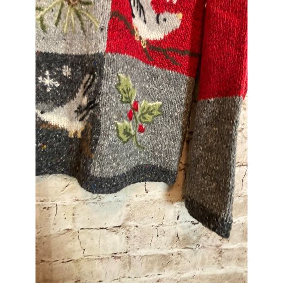 Northern Isles Sweater Womens Large Winter Birds Button Front Cardigan Cottage - Picture 7 of 15